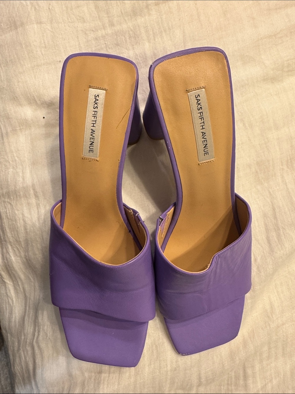 Saks Fifth Avenue Lavender Purple Leather Slide Mules - Women's